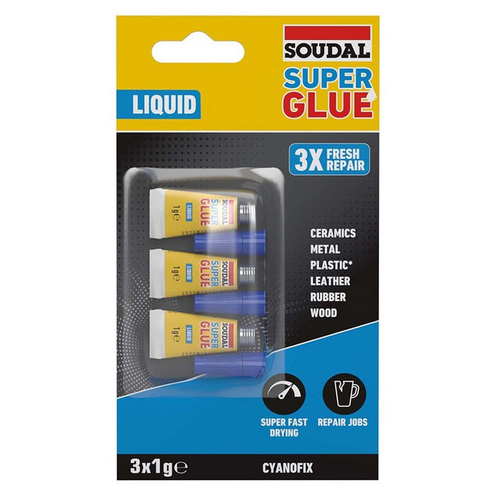 Soudal superglue liquid triple pack - CLEAR (1g)