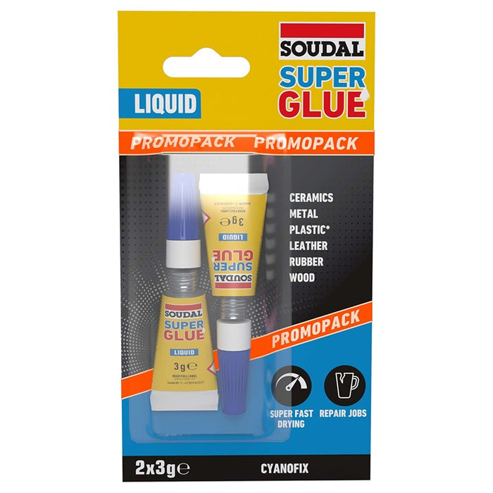 Soudal superglue liquid twin pack  - CLEAR (3g)