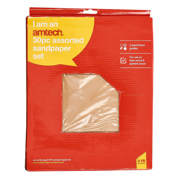 Amtech S3850 4 Assorted Grades Sandpaper Set, Ideal for Decorating & DIY x 30