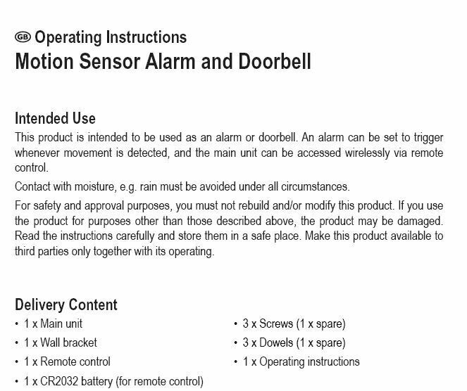 Motion Sensing Door Alarm & Doorbell - Incl Remote