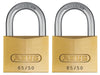65/50mm Brass Padlock Twin Pack Carded                                          