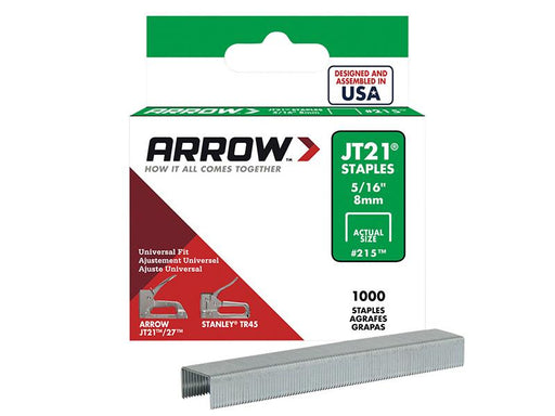 JT21 T27 Staples 8mm ( 5/16in) Box 1000                                         