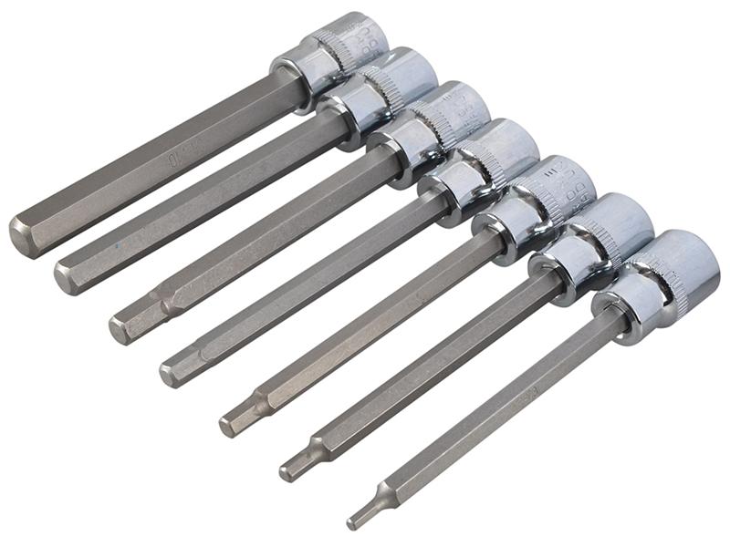 Extra Long 3/8in Square Drive Hex Bit Sockets 7Piece