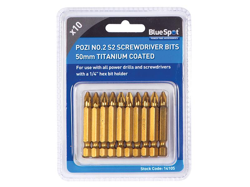 Titanium Coated Screwdriver Bits PZ2 x 50mm (Pack 10)