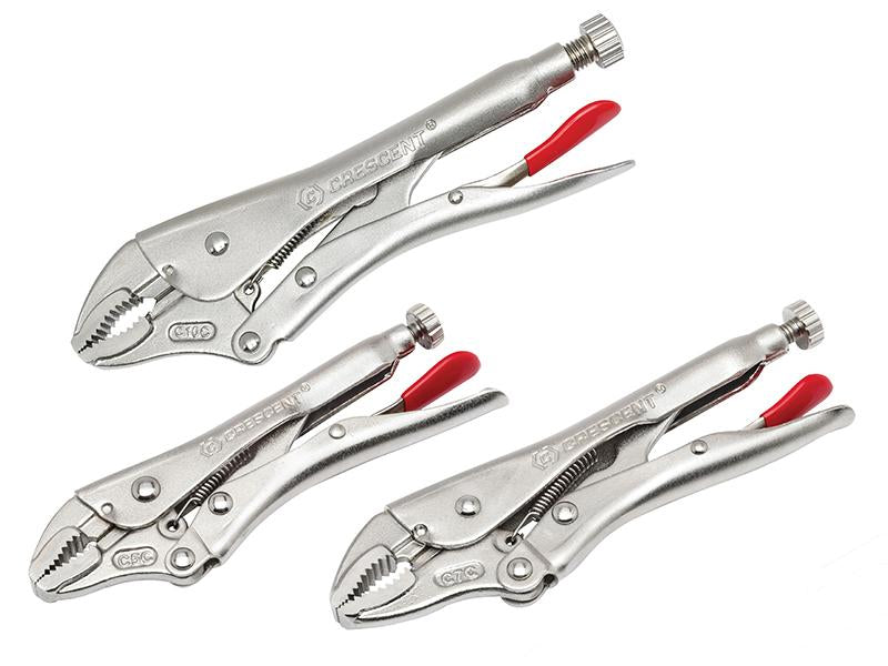 Curved Jaw Locking Pliers with Wire Cutter Set  3 Piece                         