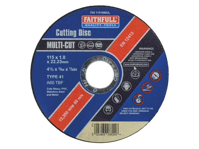 Faithfull Multi-Purpose Cutting Discs 115 x 1.0 x 22.23mm (Pack 10)