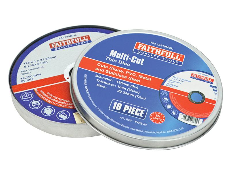 Faithfull Multi-Purpose Cutting Discs 125 x 1.0 x 22.23mm (Pack of 10)