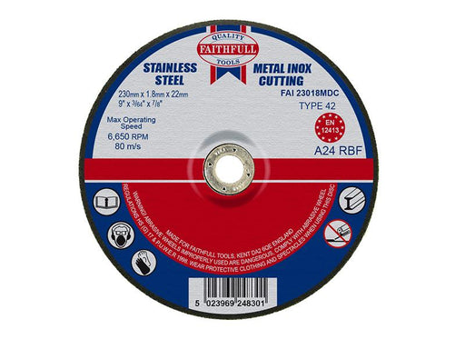 Depressed Centre Stainless Steel Cutting Disc 230 x 1.8 x 22.23mm               