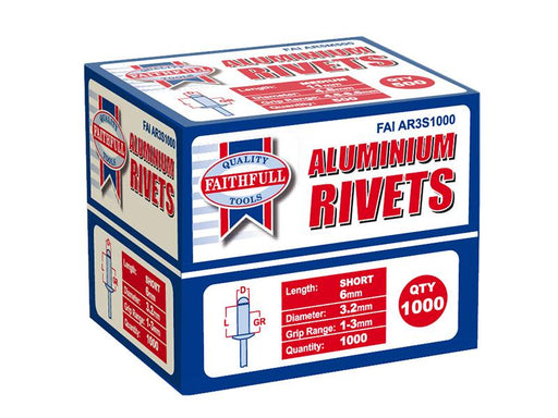 Aluminium Rivets 3.2 x 6mm Short Bulk Pack of 1000                              
