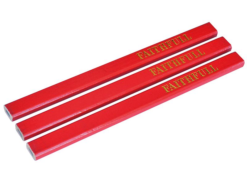 Faithfull Carpenter's Pencils - Red / Medium (Pack 3)