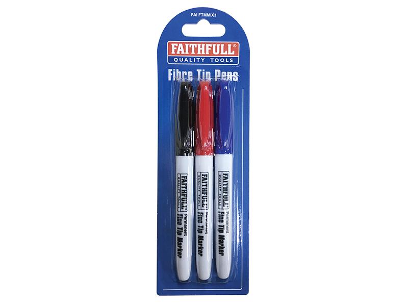 Faithfull Fibre Tip Marker Pen Mixed (Pack 3)