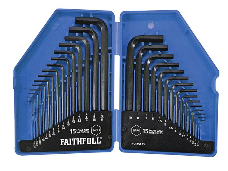 Faithfull Metric/Imperial Hex Key Set, 30 Piece (0.7-10mm 0.028-3/8in)