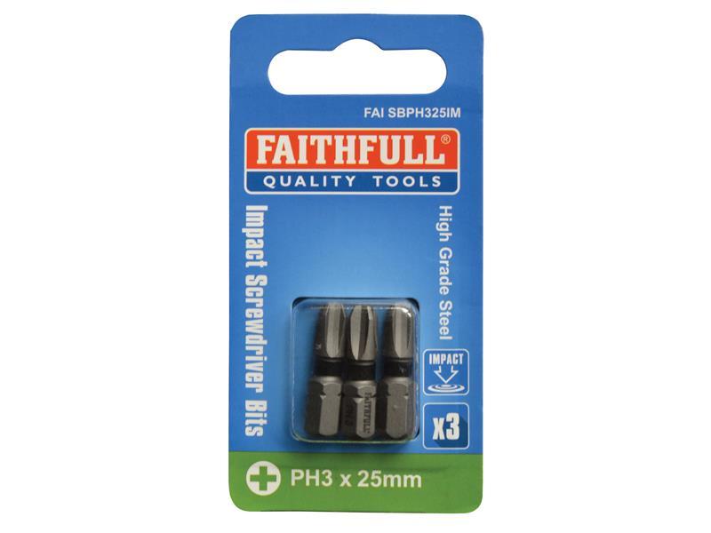Faithfull Philips Impact Screwdriver Bits PH3 x 25mm (Pack 3)
