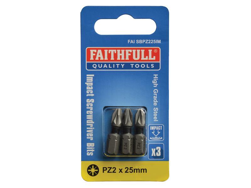 Faithfull Pozi Impact Screwdriver Bits PZ2 x 25mm (Pack 3)