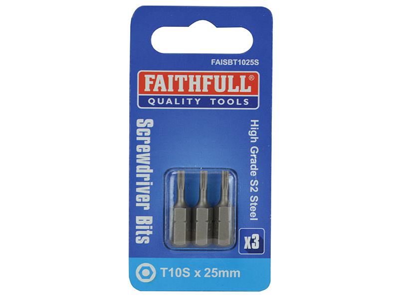 Faithfull Security S2 Grade Steel Screwdriver Bits T10S x 25mm (Pack 3)