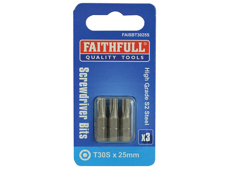 Faithfull Security S2 Grade Steel Screwdriver Bits T30S x 25mm (Pack 3)