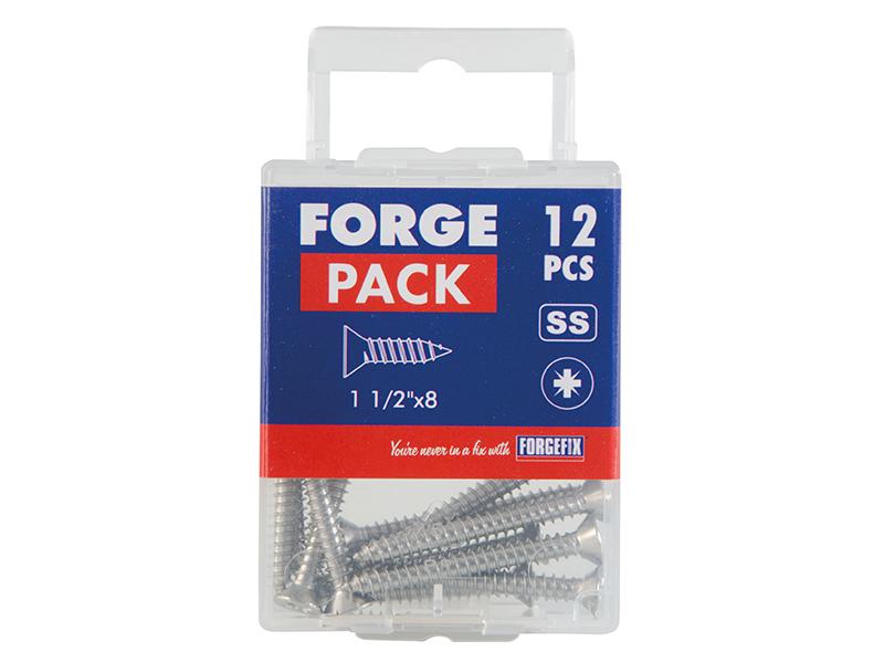 Self-Tapping Screw Pozi Compatible CSK A2 SS 1.1/2in x 8 ForgePack 12