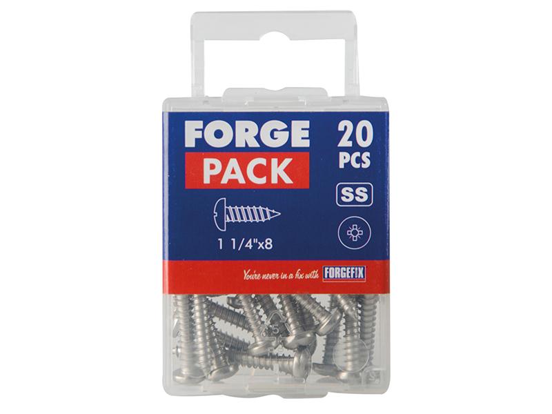 Self-Tapping Screw Pozi Compatible Pan A2 SS 1.1/4in x 8 ForgePack 20