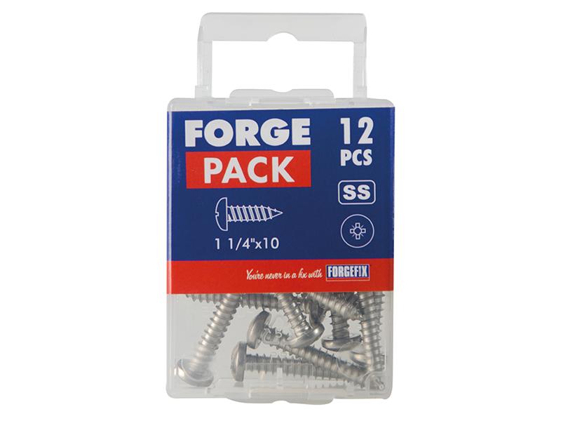 Self-Tapping Screw Pozi Compatible Pan A2 SS 1.1/4in x 10 ForgePack 12