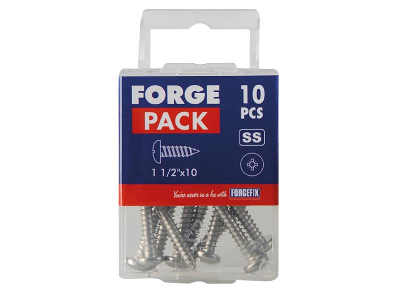 Self-Tapping Screw Pozi Compatible Pan A2 SS 1.1/2in x 10 ForgePack 10