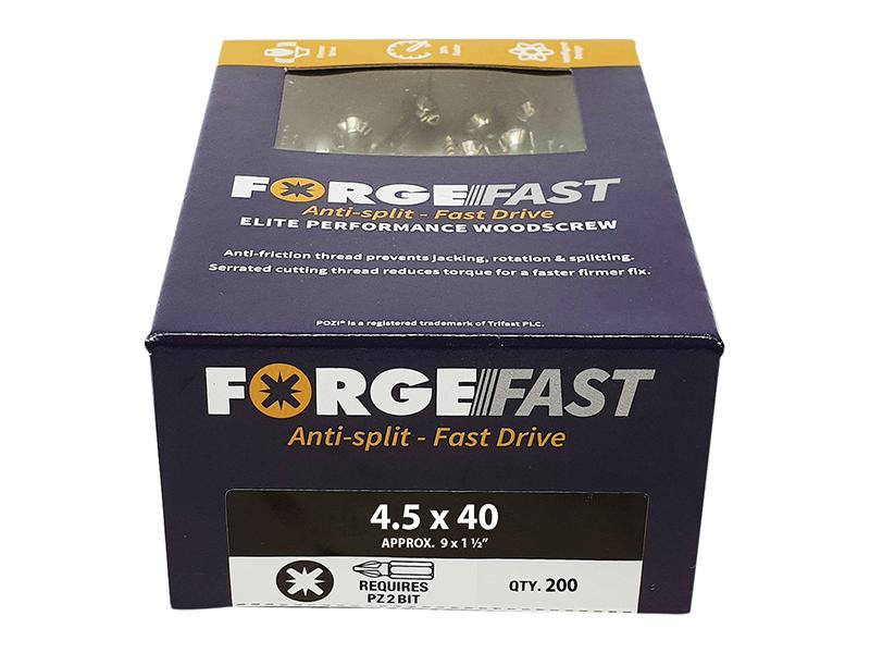 ForgeFix ForgeFast Pozi Compatible Elite Performance Wood Screw ZY 4.5 x 40mm Box 200