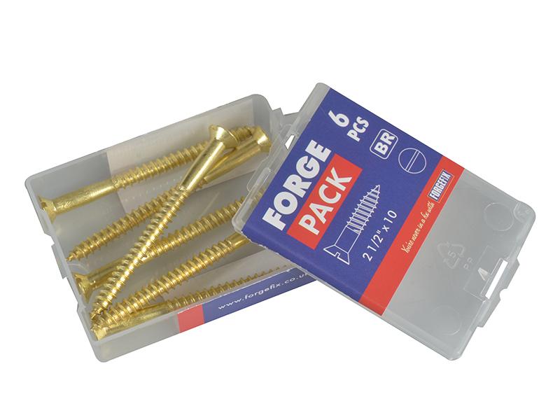 Wood Screw Slotted CSK Brass 2.1/2in x 10 Forge Pack 6
