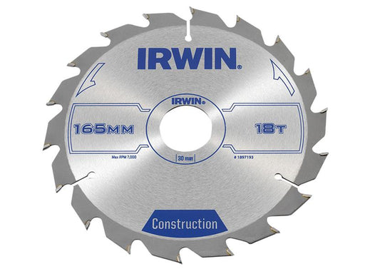 Construction Circular Saw Blade 165 x 30mm x 18T ATB                            
