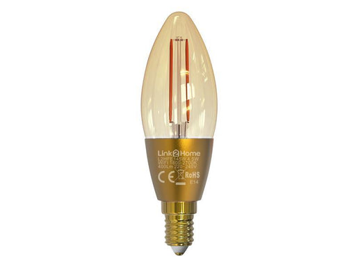 Wi-Fi LED SES (E14) Candle Filament Dimmable Bulb, White 400 lm 4.5W            