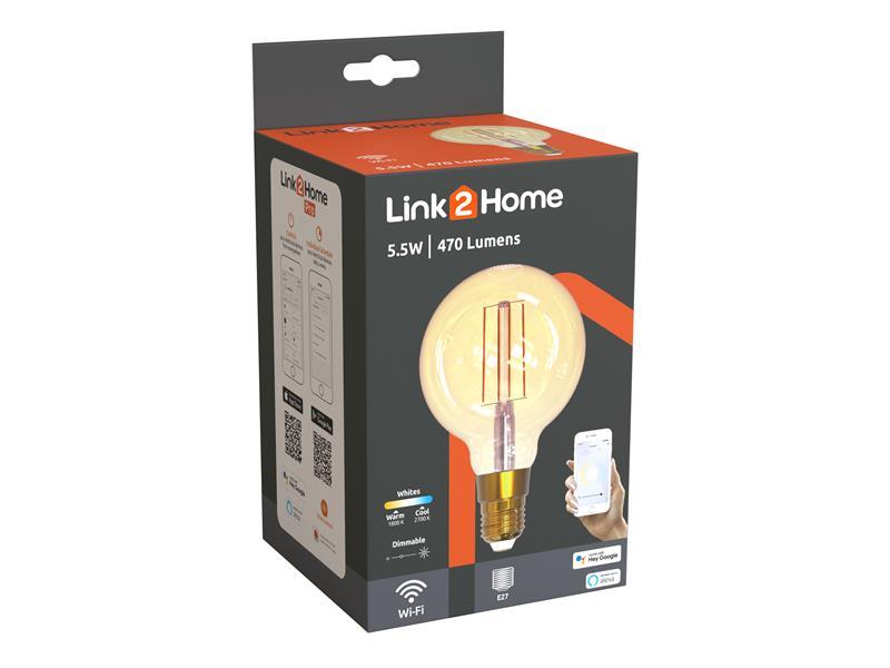 Link2Home Wi-Fi LED ES (E27) Balloon Filament Dimmable Bulb, White 470 LM 5.5W
