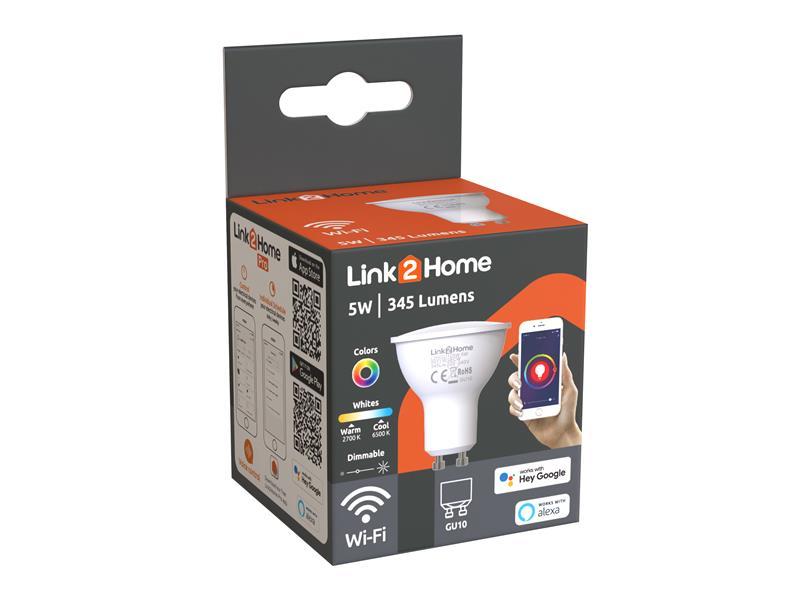 Link2Home Wi-Fi LED GU10 Dimmable Bulb, White + RGB 345 lm 5W