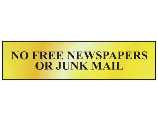 No Free Newspapers Or Junk Mail - Polished Brass Effect 200 x 50mm              