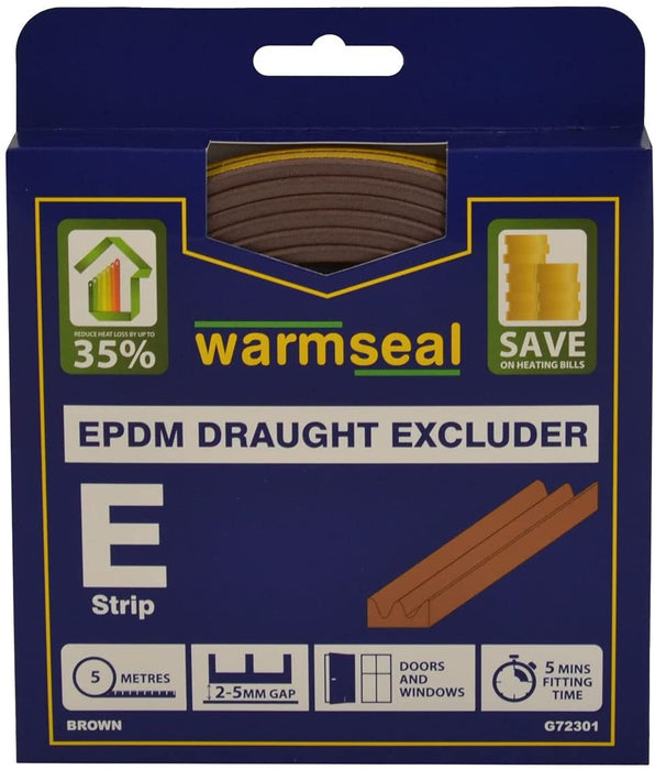 Warmseal Brown E' Profile Long-Life Foam Draught Excluder, 5m