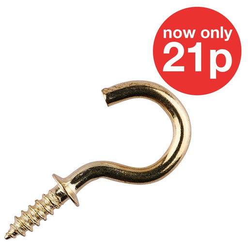 16mm  Brass Plated Shouldered Screw Hook (17pc)
