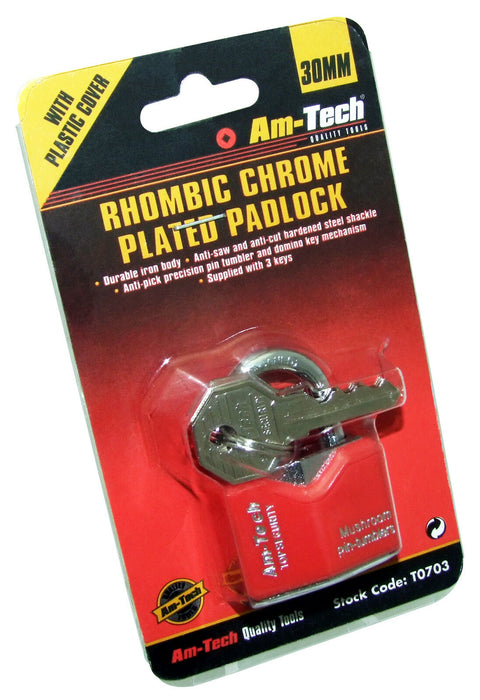 Padlock - Rhombic Chrome Plated 40 mm Heavy Duty Padlock - Durable Iron body