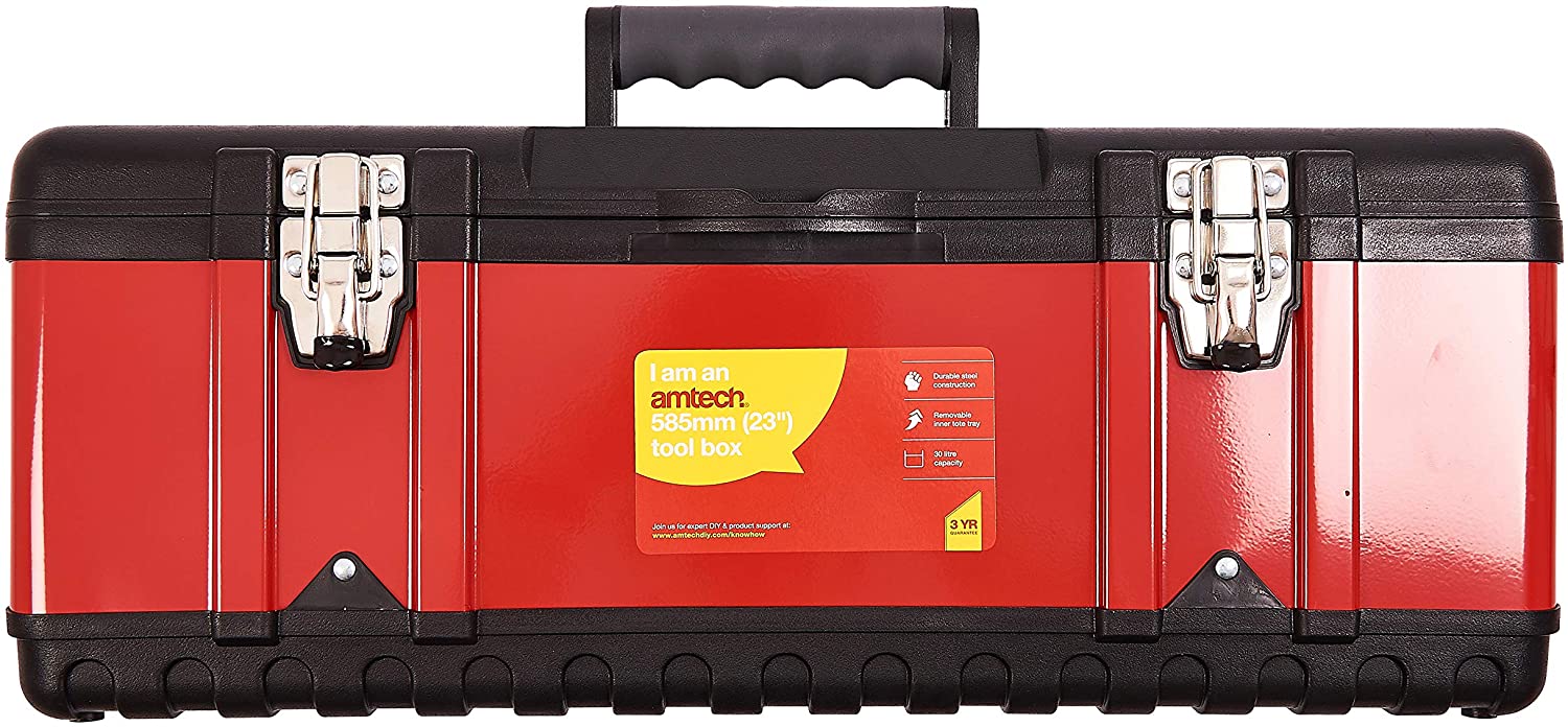 Amtech 58 x 25 x 21 cm Metal Top Tool Box - Red/Black (N0150)