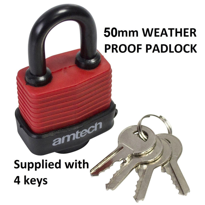 Weatherproof Durable 50mm Security Padlock With 4 Keys Garage Home Safety Sheds