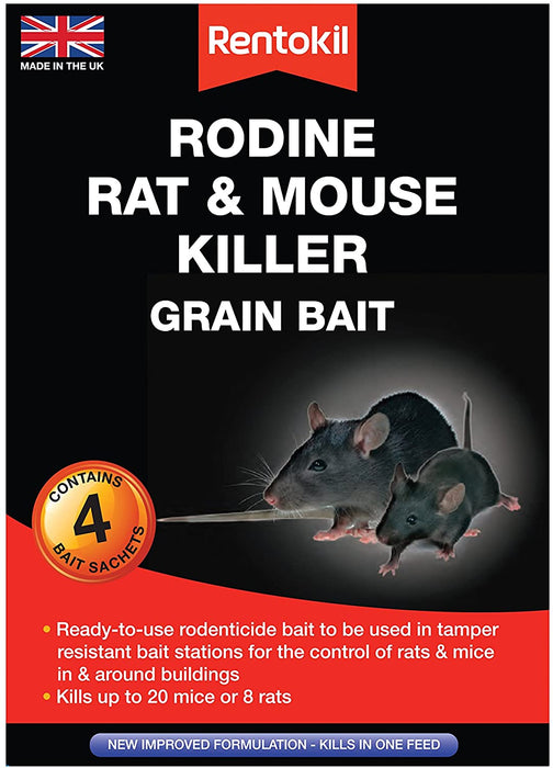 Rentokil Rodine Rat and Mouse Killer Grain Bait, 4x 25gm Sachets