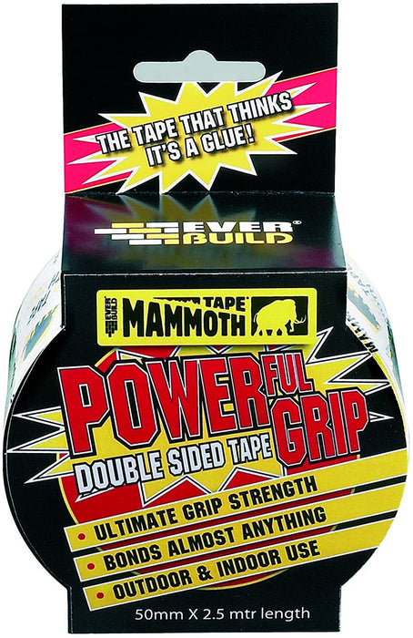 Everbuild Mammoth Powerful Grip Tape Reinforced Double Sided Tape 50 mm x 2.5m