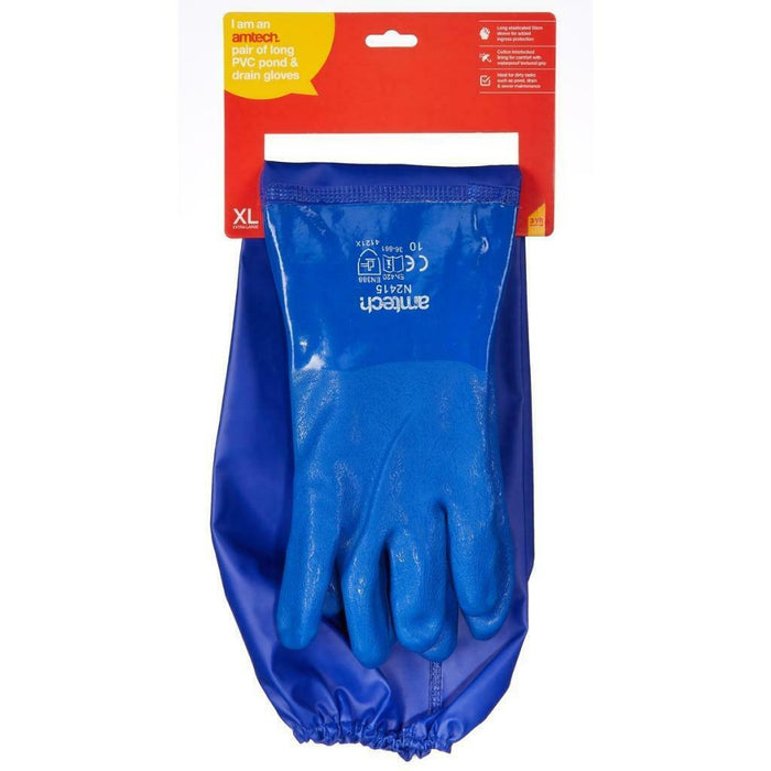 Long PVC Pond & Drain Gloves Size 10 XL Elasticated Sleeve N2415 68CM