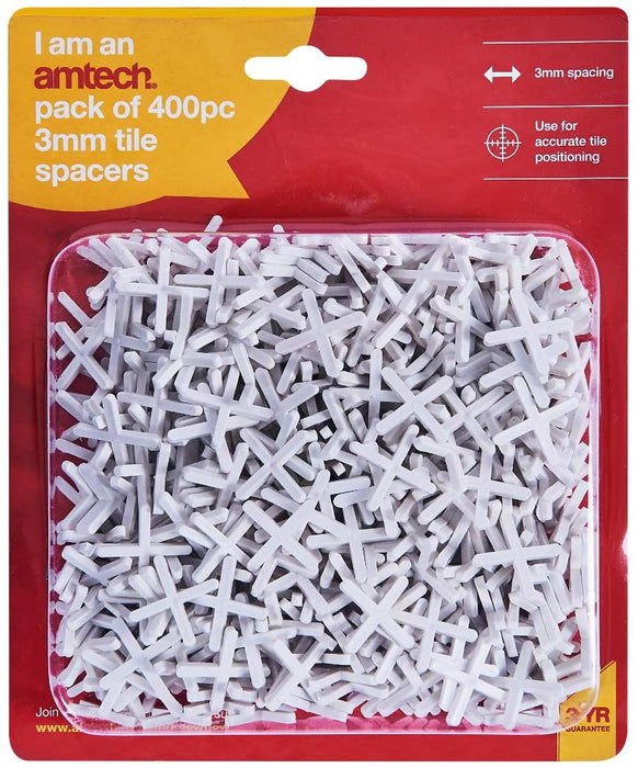 Amtech S4460 3mm Tile Spacers for Accurate Tile Positioning, 400 Pcs Grout Over