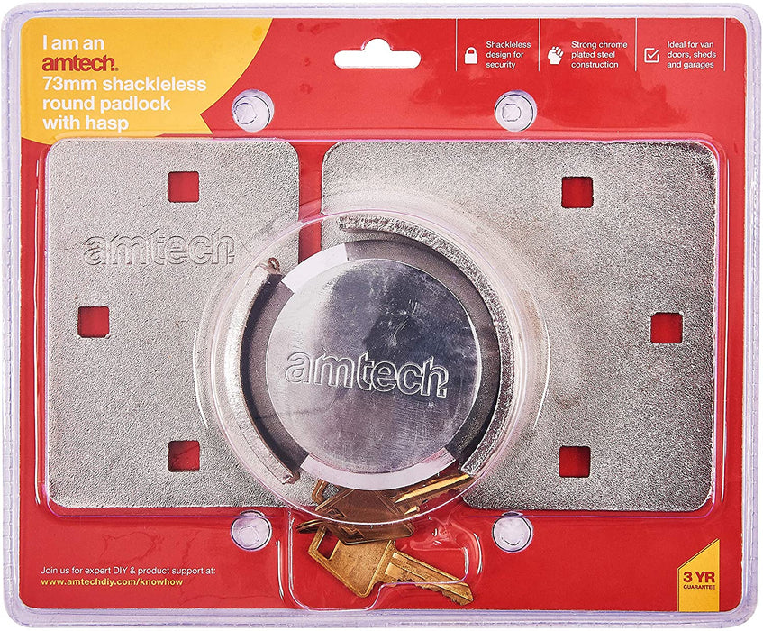 Amtech T1640 Shackleless Round Padlock with Hasp, 73 mm