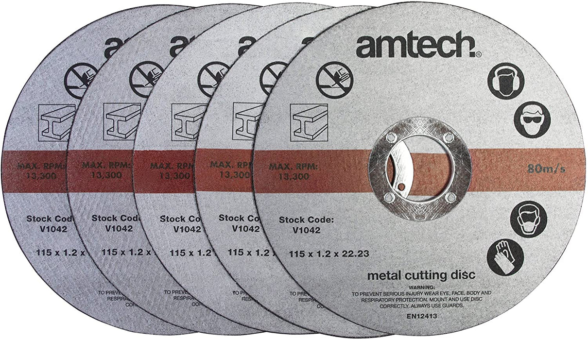 Amtech V1042 5pc 1.2mm x115mm Metal Cutting Discs