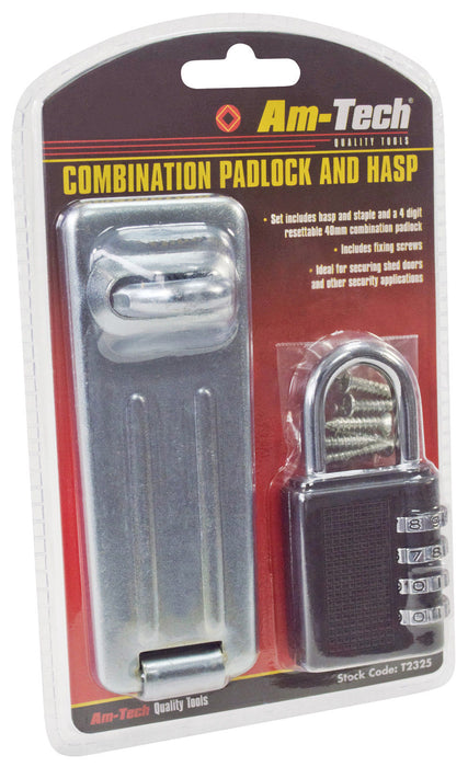 Gate Garage Shed Lock Set - Combination Padlock 40mm 4 Digit - Padlock & Hasp